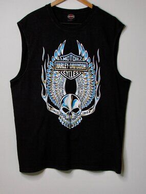 Harley Davidson Motorcyles Muscle Tank Top Sleeveless Texas Skull Wings XL 2XL